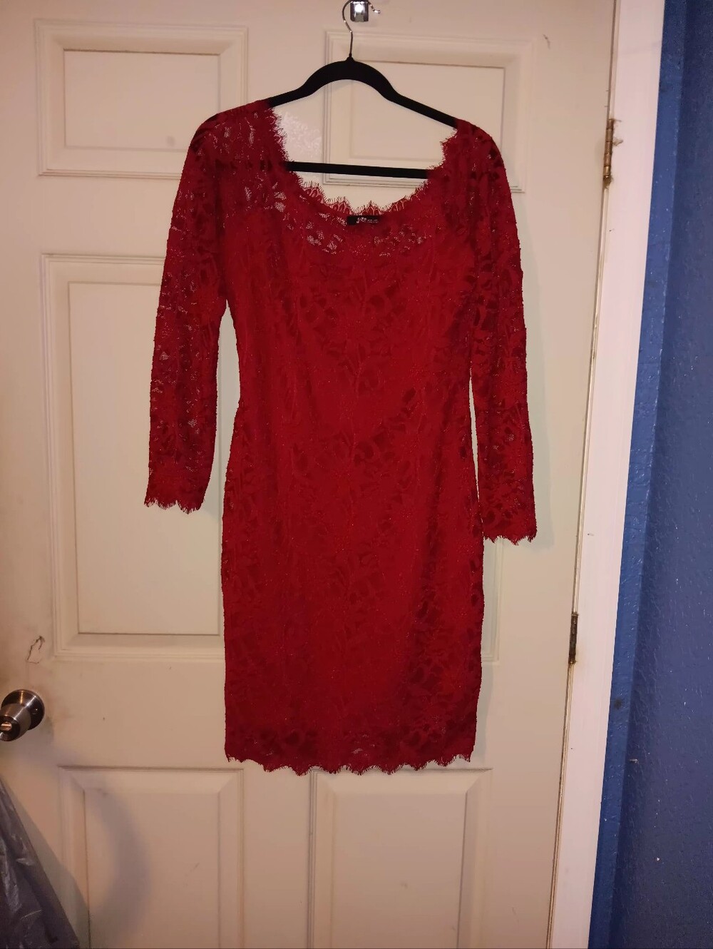Jump Red Hot Lace Wms Sz Xl Knee Length Dress Lined 3/4 Sleeves